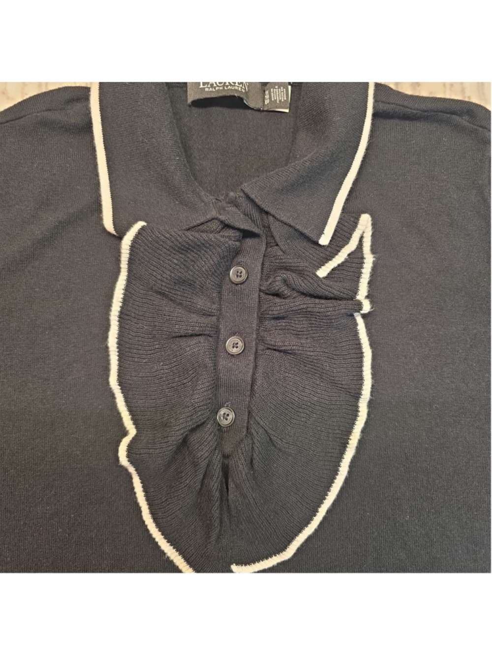 Lauren Ralph Lauren Black Label Ruffle Trim Polo Sweater In Black Women's Sz 1X - Picture 4 of 10